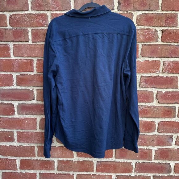 EVERLANE $88 Men's Long Sleeve Pique Shirt Collared Button Front navy blue Lg - Picture 3 of 6